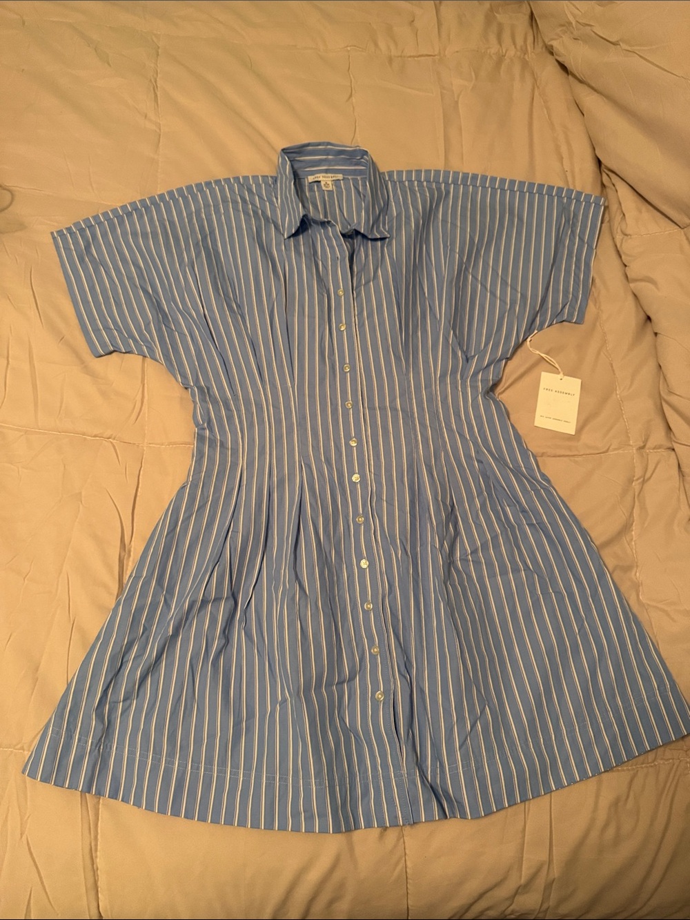 Blue Striped Button-Front Cotton Summer Dress M NWT Free Assembly